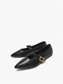 Alvarani Zapatos planos de punta puntiaguda de mujer con cierre de deslizamiento - Negro - Ver 6
