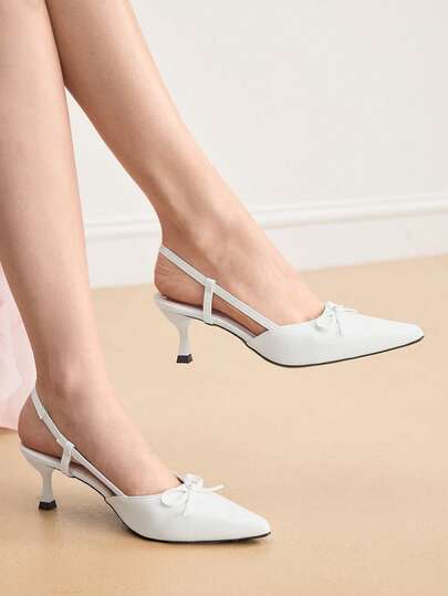 Eladyva Elegant Bowknot Pointed Toe Stiletto High Heel Sandals, Sexy Party Dress Shoes For Summer Commute Nightclub, Suitable For Wedding, Party, Outdoor, Leather Buckle Strap, Red, Black, White, July 4th Women's Elegant High Heels Paired With Dresses