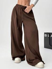 Comfortcana Plus Size Summer Versatile Drawstring Sweatpants Formal Jogging Vacation Chocolate Brown Casual Gym Office Jogging Gym - Brown - View 3