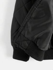 SHEIN Young Boy Zipper Front Quilted Bomber Jacket,In Fall/Winter - Black - View 3
