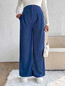 SHEIN Maternity Casual Versatile Commute Solid Color Pants Fall - Blue - View 4