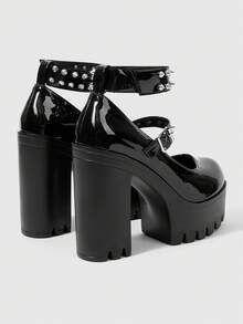 ROMWE Grunge Punk Women Shoes Fashion Sexy Platform High Heel Shoes Punk Gothic Rivet Inlaid Classic Nightclub Party Festival - Black - View 3