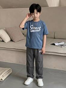 SHEIN Casuvi Kids 青少年男孩字母印花短袖T恤與長褲休閒兩件套 - 彩色 - 查看 4