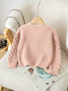 Genkimix Kids New Fashion Versatile Young Girl Commute Minimalist Small V-Neck Brown Cardigan - Pink - View 2