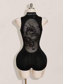 SHEIN ICON 女款性感時尚拉鍊修身連身褲 - 黑色 - 查看 3