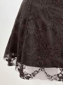 Elamini Women's Casual Sexy Backless Lace Dress With Ruched - Brown - View 6