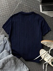 SHEIN 青少年男孩夏季休閒百搭純色短袖 Polo 衫 - 藏蓝色 - 查看 3
