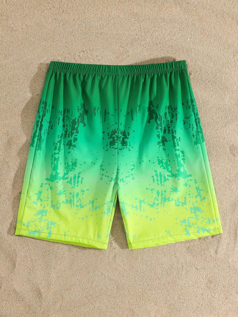 SHEIN Teen Boy Gradient Color Beach Vacation Swim Shorts - Multicolor - View 1