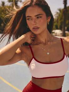 Aralina 女款拼色細肩帶背心上衣與高腰短褲休閒日常運動套裝 - 粉色 - 查看 3