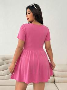 Solflare Plus Size Women's Summer Solid Color Square Neck Jumpsuit Suitable For Vacation - Hot Pink - View 2