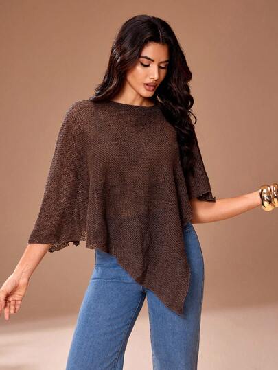 Glamance Semi-Sheer Knit Shawl Top, Elegant Mature Casual Sexy For Outing, Work, Office, Daily, Gathering, Party, Wedding Guest, Bridesmaid, Birthday, Vacation