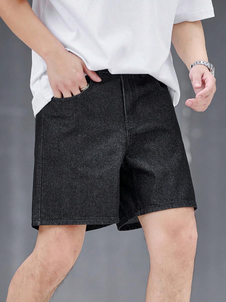 EGENSIO Men's Fashion Versatile Casual Pocket Button Denim Shorts Holiday Black Summer - Dark Grey - View 1