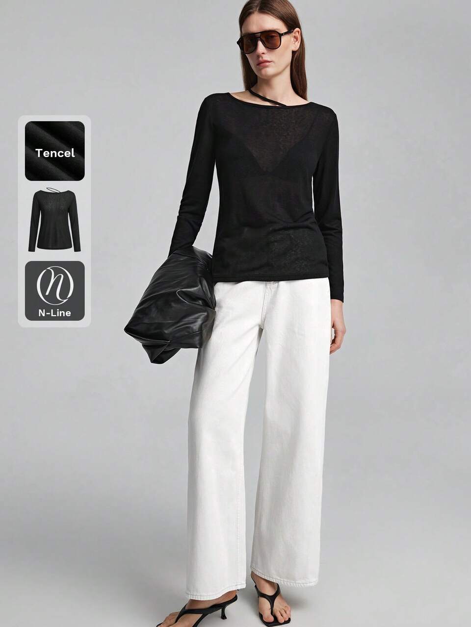 Women's Black Brown Fitted Round Neck Long Sleeve Top Sexy Minimalist Casual Bohemian Resort Daytime Everyday Holiday Beach Night Out Vacation Autumn