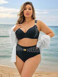 SHEIN Swim Curve Plus Size Women's Leopard Print Underwire Bikini Set - Multicolor - View 5