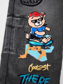 Boys' Casual Cute Summer Outfit Set, Soft Elegant Island Style Basic White Short Sleeve T-Shirt With Graphic Print And Woven Cargo Long Pants For Daily Wear, Beach, Weekend - Dark Grey - View 5