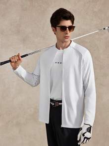 Courvante Golf 白色男士拉鍊運動外套，秋季運動休閒基本款健身上衣，休閒素色長袖透氣慢跑風夾克，網球 - 白色 - 查看 8