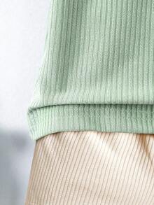 SHEIN Setelan Kasual 2 Potong untuk Anak Laki-Laki: Kaos Lengan Pendek dengan Kantong Kontras dan Celana Pendek - Mint Green - View 6