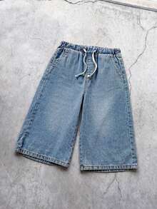 Celana Pendek Denim Hitam Bermotif Laba-laba Gaya Kasual Fashion Y2k Vintage Keren untuk Anak Laki-Laki Remaja, Cocok untuk Sehari-hari - Biru - View 3