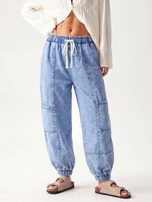 Bohemela Plus Size Casual Washed Tapered Leg Jeans Back-To-School Vacation Light Blue Summer Women'S Fall Clothes Teacher Pants - Light Wash - View 4