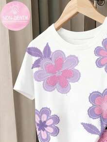 2er/Set Mädchen Lässig Sommer Blumenmuster Rundhals Kurzarm Strick T-Shirt und 3D Muster weiches Strick Shorts Set, Sommer Neu SS26 Modeartikel, Sommerbekleidung - Verschiedenfarbig - Übersicht 4