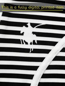 Resyla Women's Fashion Casual Striped Print Collared V-Neck Short Sleeve T-Shirt - Black and White - View 7