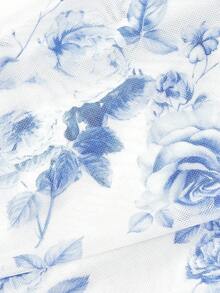 SHEIN MOD Plus Size Elegant Blue & White Floral Print High Slit Dress - Blue and White - View 7