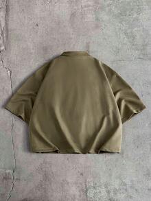 AXEPEAK 男士休閒短袖襯衫，字母刺繡，夏季 - 軍綠色 - 查看 3