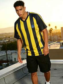 Gritte Field Men's Striped V-Neck Raglan Short Sleeve Soccer Jersey T-Shirt - Multicolor - View 4