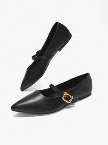 Alvarani Zapatos planos de punta puntiaguda de mujer con cierre de deslizamiento - Negro - Ver 10