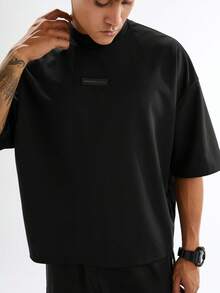 SWAVVY Men's Knitted Casual Everyday Young Style Loose Fit Solid Color Short Sleeve T-Shirt, Summer - Black - View 4