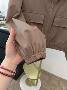 SHEIN Teen Girl Woven Solid Color Patch Pocket Short Loose Casual Hooded Autumn Winter Jacket , Holiday - Multicolor - View 4