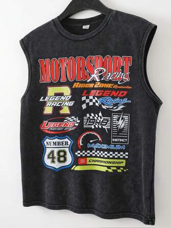 Street Life Teen Boy Spring/Summer Casual Racing Graphic Letter Print Tank Top