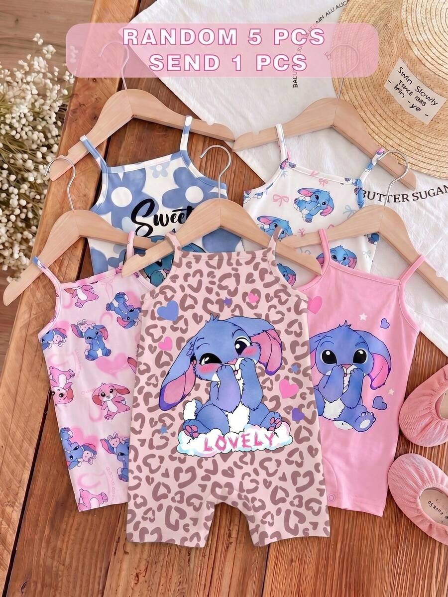 Baby Girl Casual Cartoon Pattern Suspender Romper, Suitable For Spring And Summer - Multicolor - View 1