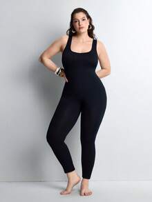 Slumbrini 1 pieza Mameluco de mujer con cinturilla sin costuras y incorporado, talla grande - Negro - Ver 4