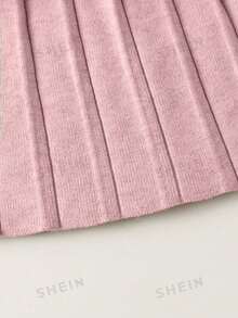 SHEIN Playful Pals 女童燕麥色手工歐根紗蝴蝶結圓領落肩長袖套頭針織衫 + 成套百褶裙，柔軟舒適，適合日常穿著、外出、旅行、度假、居家、托兒所與玩耍 - 粉色 - 查看 5