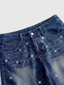 ROMWE MEN Street Life Celana Pendek Denim Kasual Pria dengan Saku - Biru - View 3