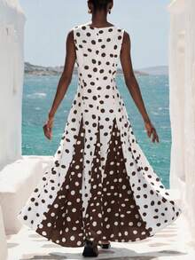 Aveloria Modichic Minimalist Black & White Polka Dot Sleeveless Tie Neck Dress, Vintage Youthful Style, Suitable For Summer Picnic, Beach Vacation, Date, Women's Ultra Long Dress - Multicolor - View 3
