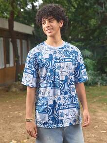 Men's Round Neck Digital Print Short Sleeve T-Shirt - Multicolor - View 5