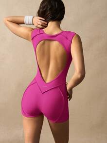 VARSIVA Women's Backless Sleeveless Athletic Romper - Hot Pink - View 7