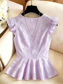 GlowEve 女款刺繡布料鏤空度假襯衫 - 淡紫色 - 查看 2