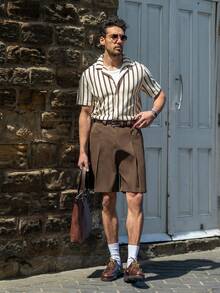 YOUESAWY YOUESAWY Men's Woven Casual Daily Relaxed Solid Color Shorts - Brown - View 1