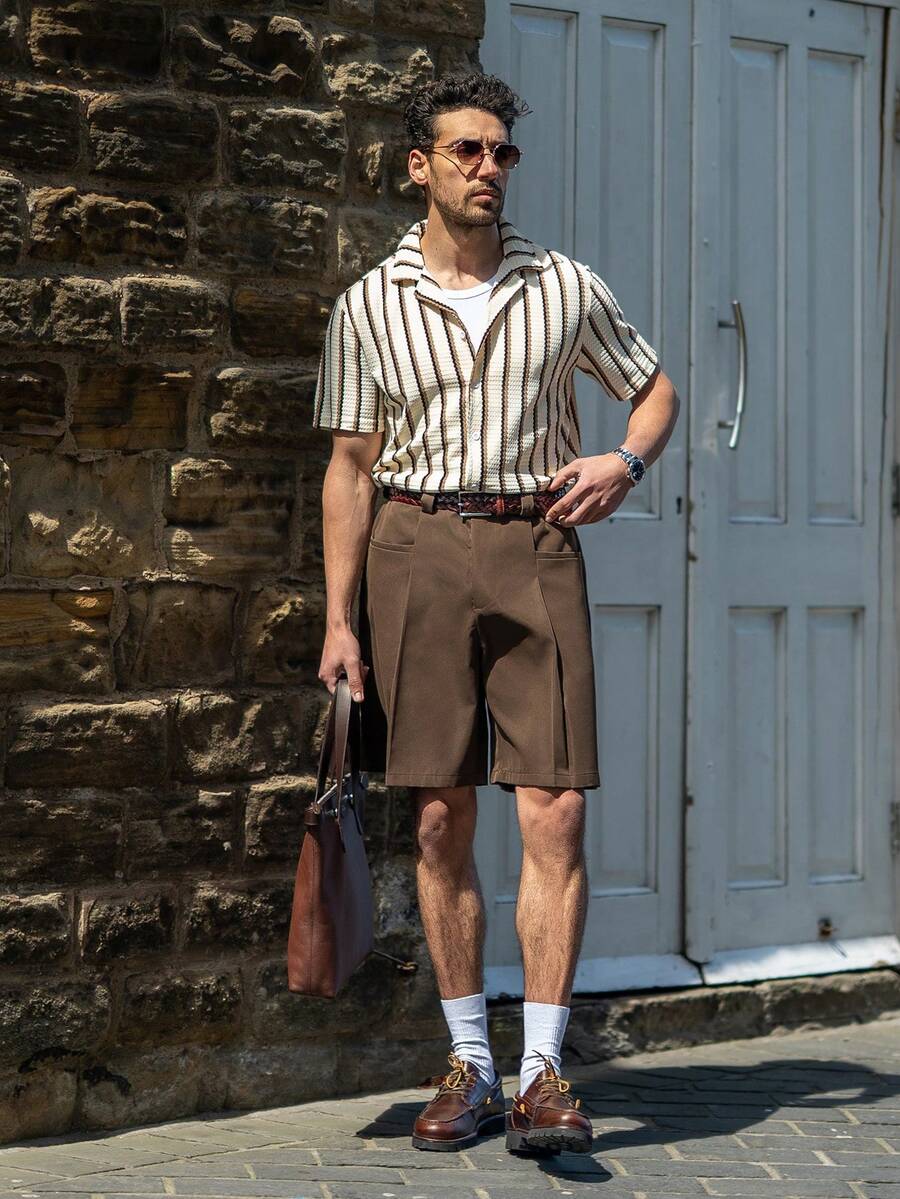YOUESAWY YOUESAWY Men's Woven Casual Daily Relaxed Solid Color Shorts - Brown - View 1