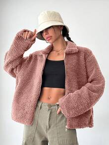 EURMUSE Women Regular Jacket, Long Sleeve, Fashionable For Autumn/Winter - Watermelon Pink - View 5