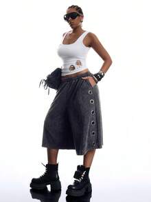 LYSMO Plus Size Women's Summer Casual Loose Shorts - Black - View 3
