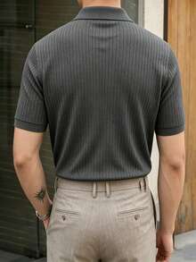 Manfinity Mode Camisa polo de manga corta de punto acanalado para hombre, estilo Old Money, formal, ceremonia - Gris - Ver 2
