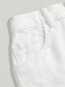 SHEIN MOD Falda mini de mezclilla de talla grande con botones & cremallera de unicolor - Blanco - Ver 4