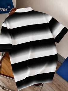 Manfinity Joysei Men's Gradient Striped Casual Versatile Commuter Short Sleeve Polo Shirt - Black - View 2
