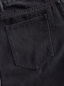 ROMWE MEN Street Life Jeans de mezclilla desgastados decorados con strass para hombre - Negro - Ver 5