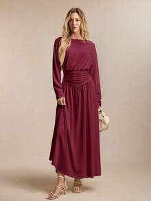 BizChic Vestido largo color burdeos con cintura ceñida, hombros descubiertos y cuello cuadrado, estilo formal de negocios, estilo de vacaciones, chic relajado, cita nocturna, uso diario, vacaciones, fiesta, invitada de boda, Día de la Independencia, temporada de graduación, festival de música, estilizante, elegante, versátil, verano, trayecto, oficina, salida, playa, reunión, social, vacaciones, compras, té de la tarde, viaje, lujo ligero, minimalista - Marrón - Ver 6