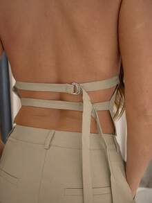 MUSERA Halterneck Fitted Open Back Top Only Classy Sexy Streetwear Night Out Winter Party Elegant Valentines Day Spring Summer Casual - Khaki - View 6